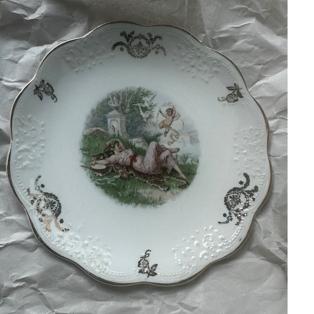 Royal Firenze China Mythological Cherub Maiden Scalloped Gold Gilt Display Plate